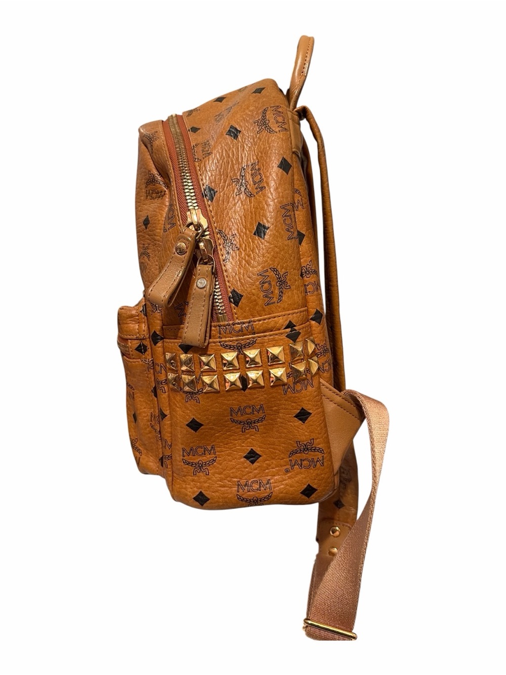 MCM Cognac Visetos Logo Print Backpack with Gold Hardware - Picture 4 of 9